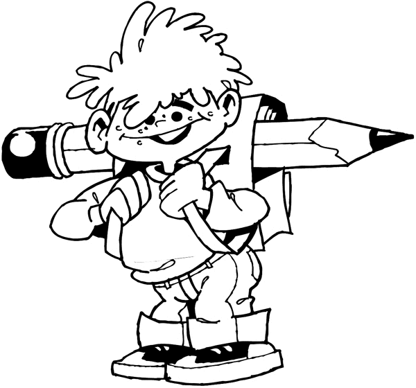Little boy with huge pencil in his backpack vinyl sticker. Customize on line. Schools and Teaching 080-0270